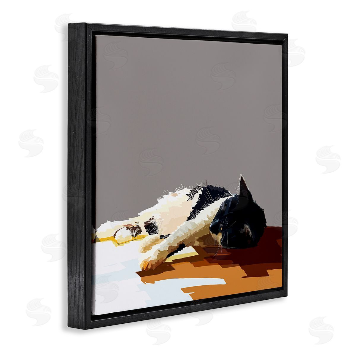 Emily Kalina Restful Cat Lying Down in Sunlight Black Floating Frame Canvas Wall Art Print
