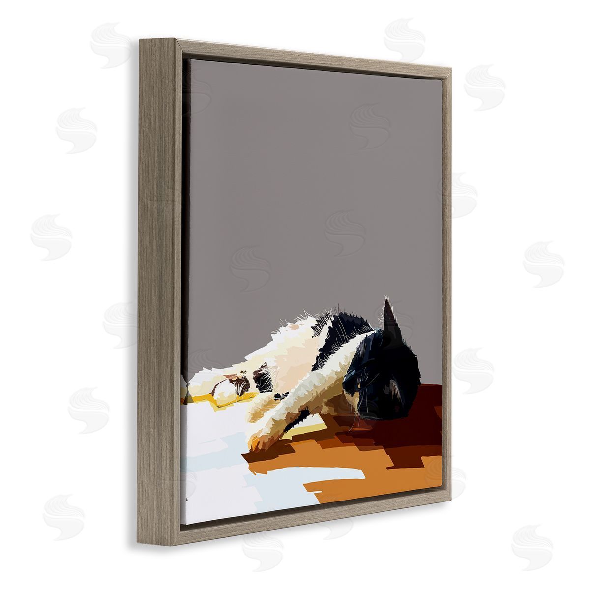 Emily Kalina Restful Cat Lying Down in Sunlight Brown Floating Frame Canvas Wall Art Print
