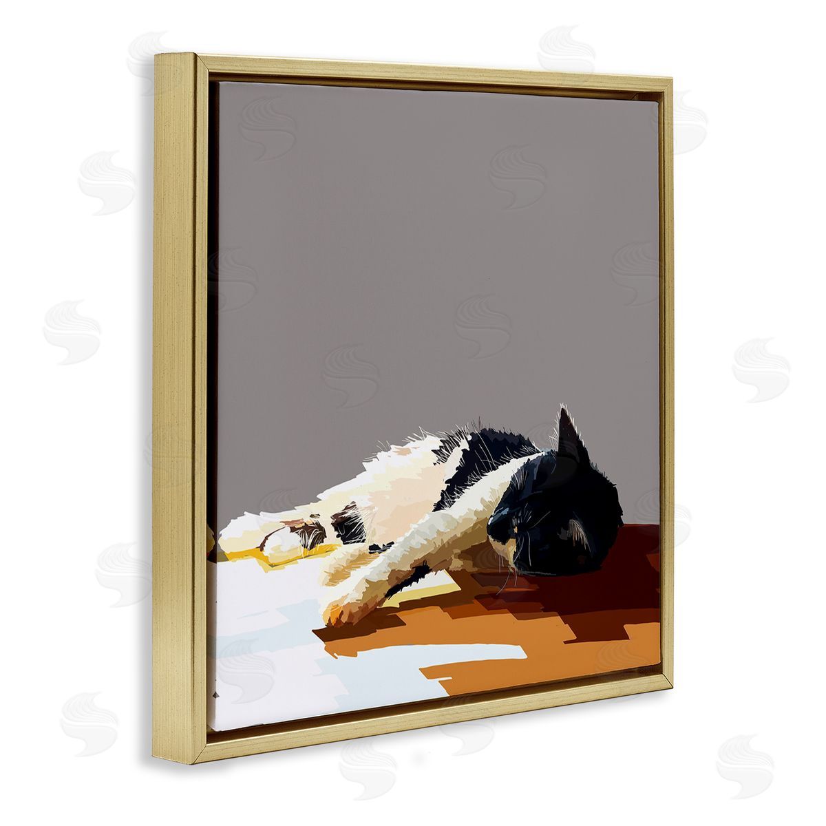 Emily Kalina Restful Cat Lying Down in Sunlight Gold Floating Frame Canvas Wall Art Print