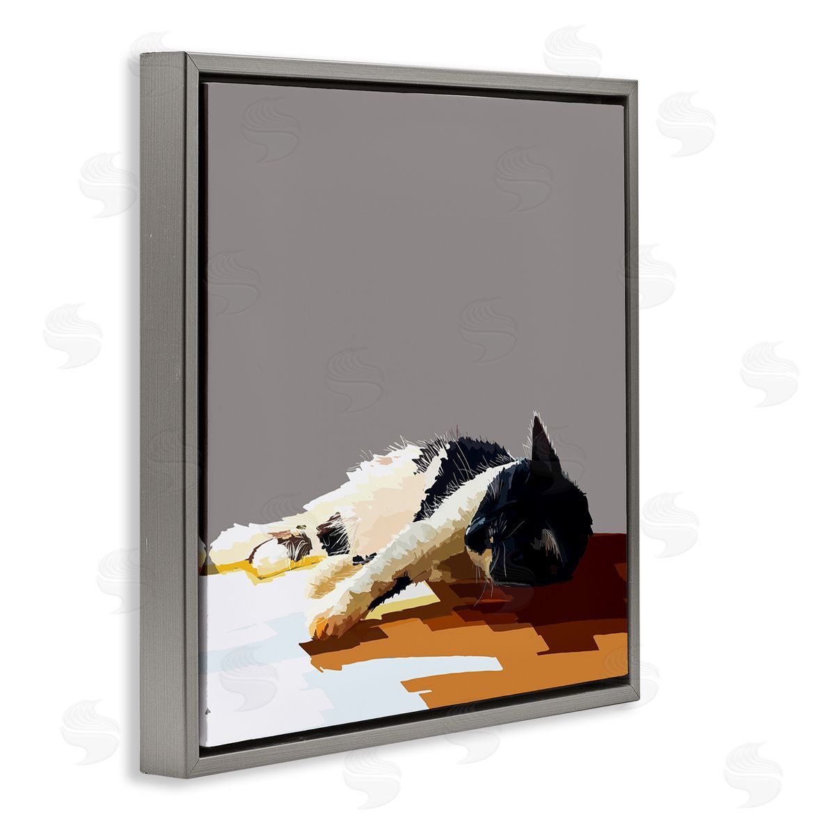 Emily Kalina Restful Cat Lying Down in Sunlight Gray Floating Frame Canvas Wall Art Print
