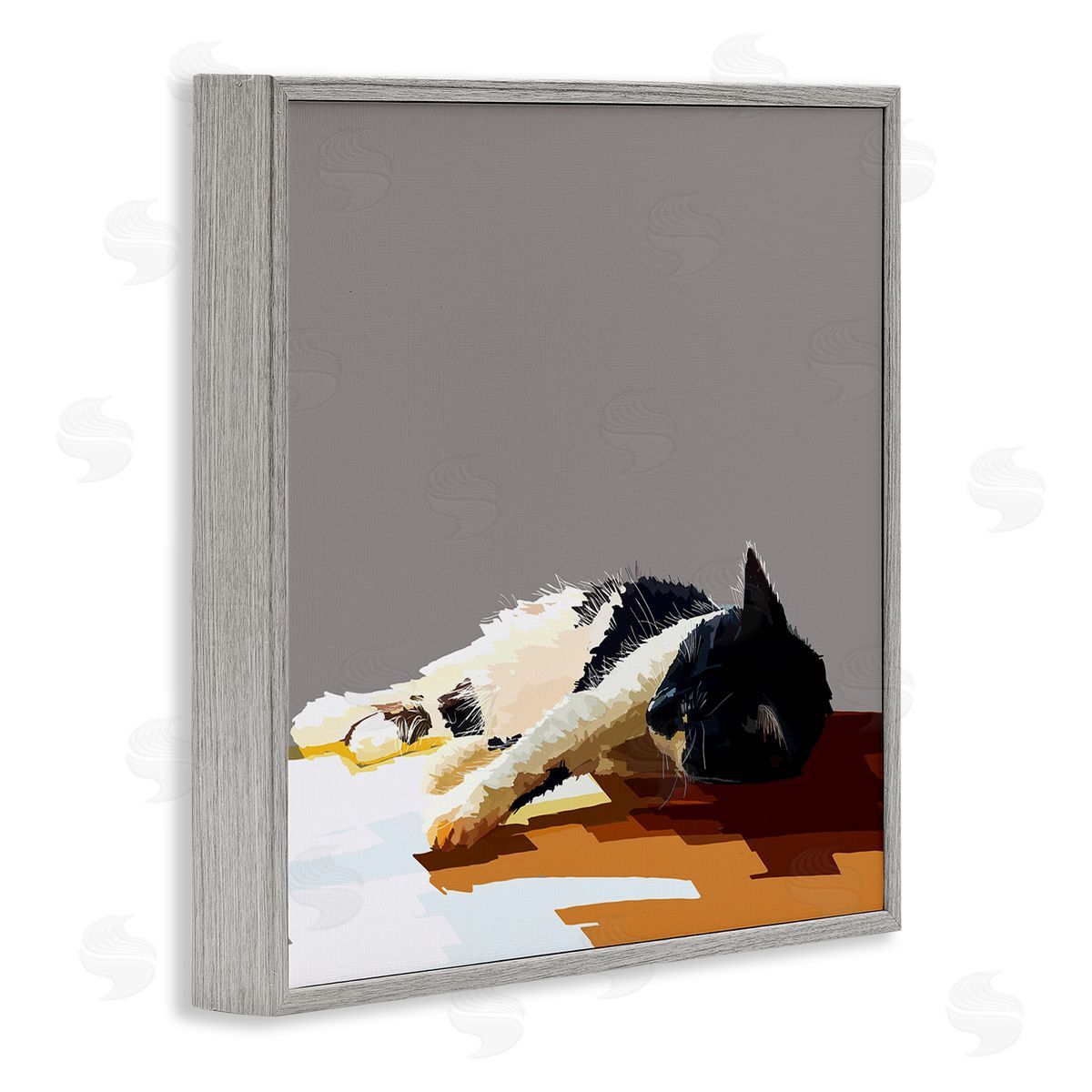 Emily Kalina Restful Cat Lying Down in Sunlight Gray Framed Glicee Wall Art Print