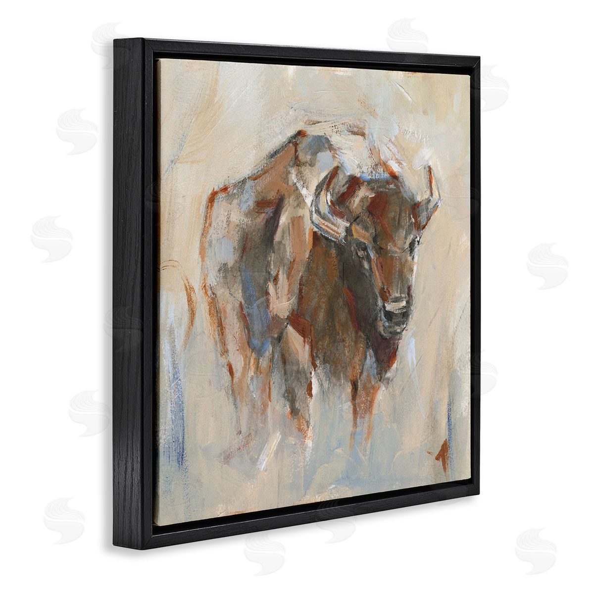 Ethan Harper Country Bison Abstract Brush Strokes Black Floating Frame Canvas Wall Art Print