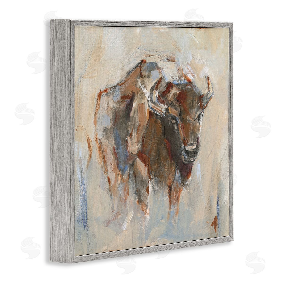 Ethan Harper Country Bison Abstract Brush Strokes Gray Framed Glicee Wall Art Print