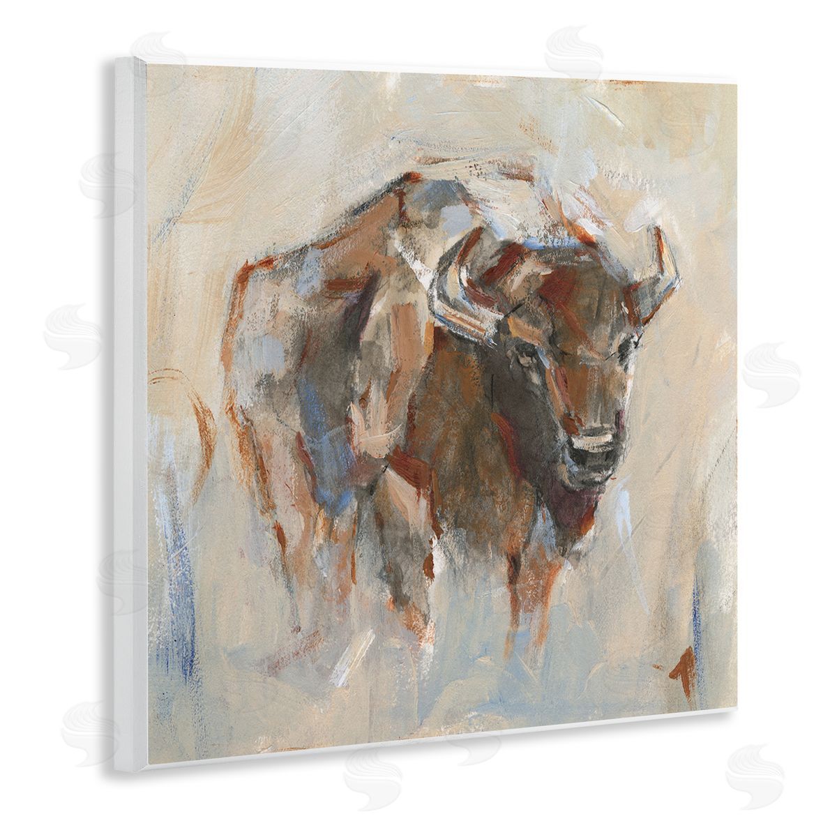 Ethan Harper Country Bison Abstract Brush Strokes Wooden Wall Plaque Art Print