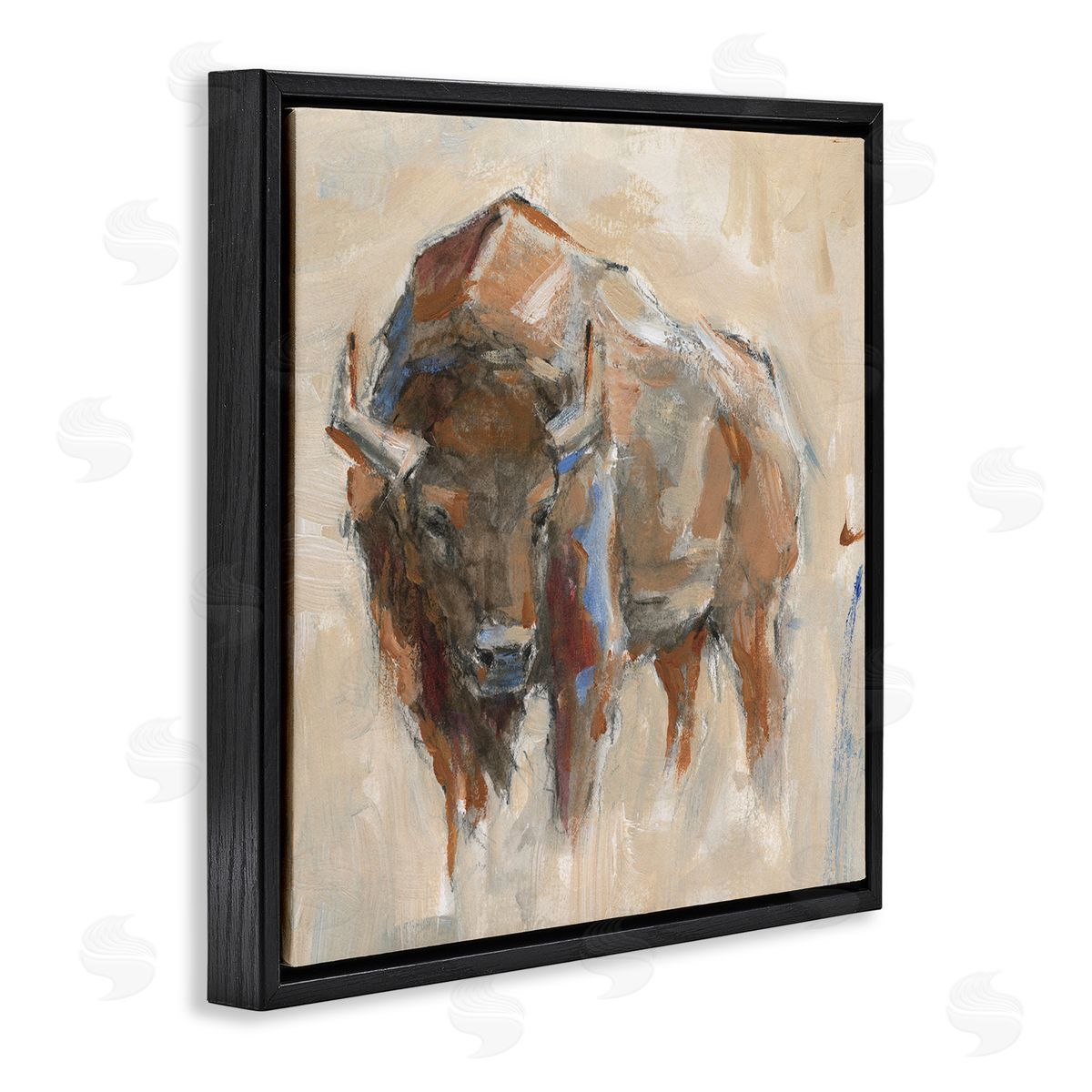 Ethan Harper Bison Portrait Country Wildlife Painting Black Floating Frame Canvas Wall Art Print