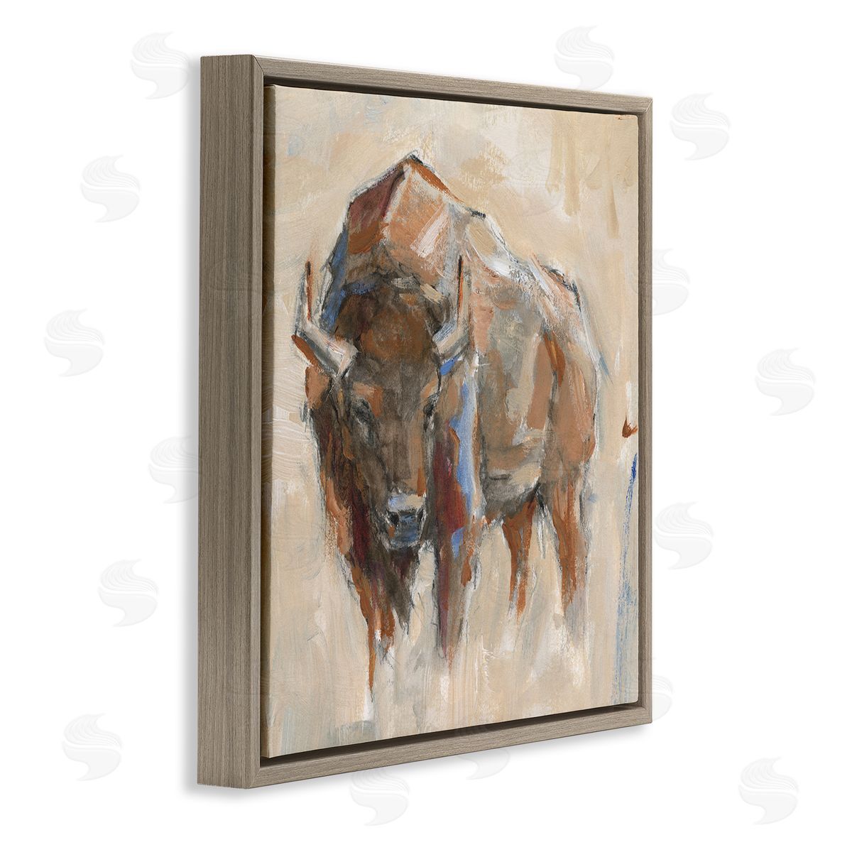 Ethan Harper Bison Portrait Country Wildlife Painting Brown Floating Frame Canvas Wall Art Print