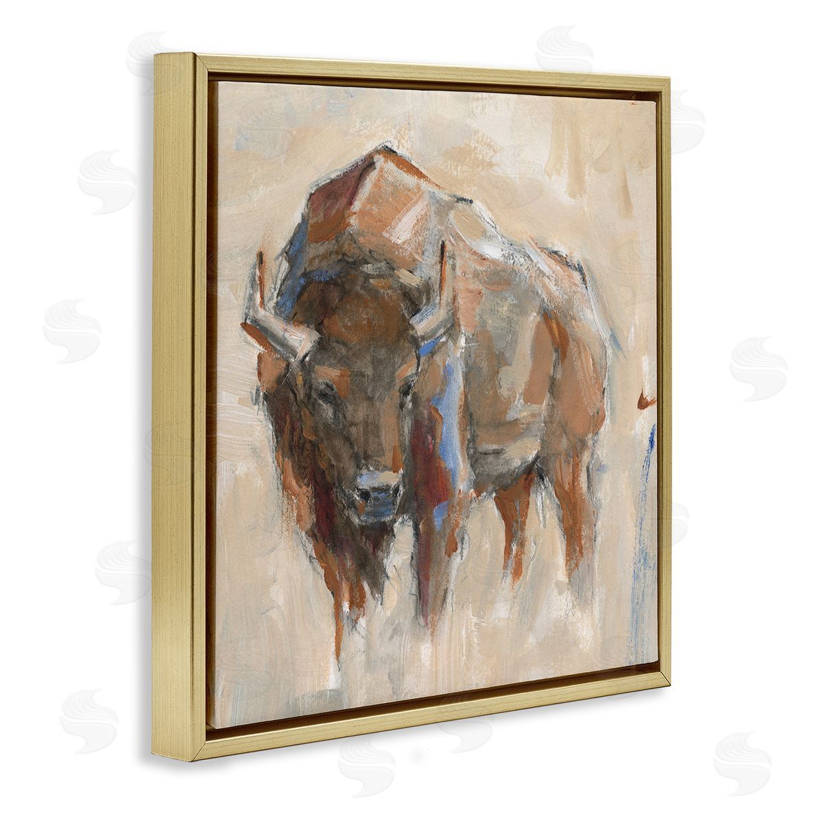Ethan Harper Bison Portrait Country Wildlife Painting Gold Floating Frame Canvas Wall Art Print