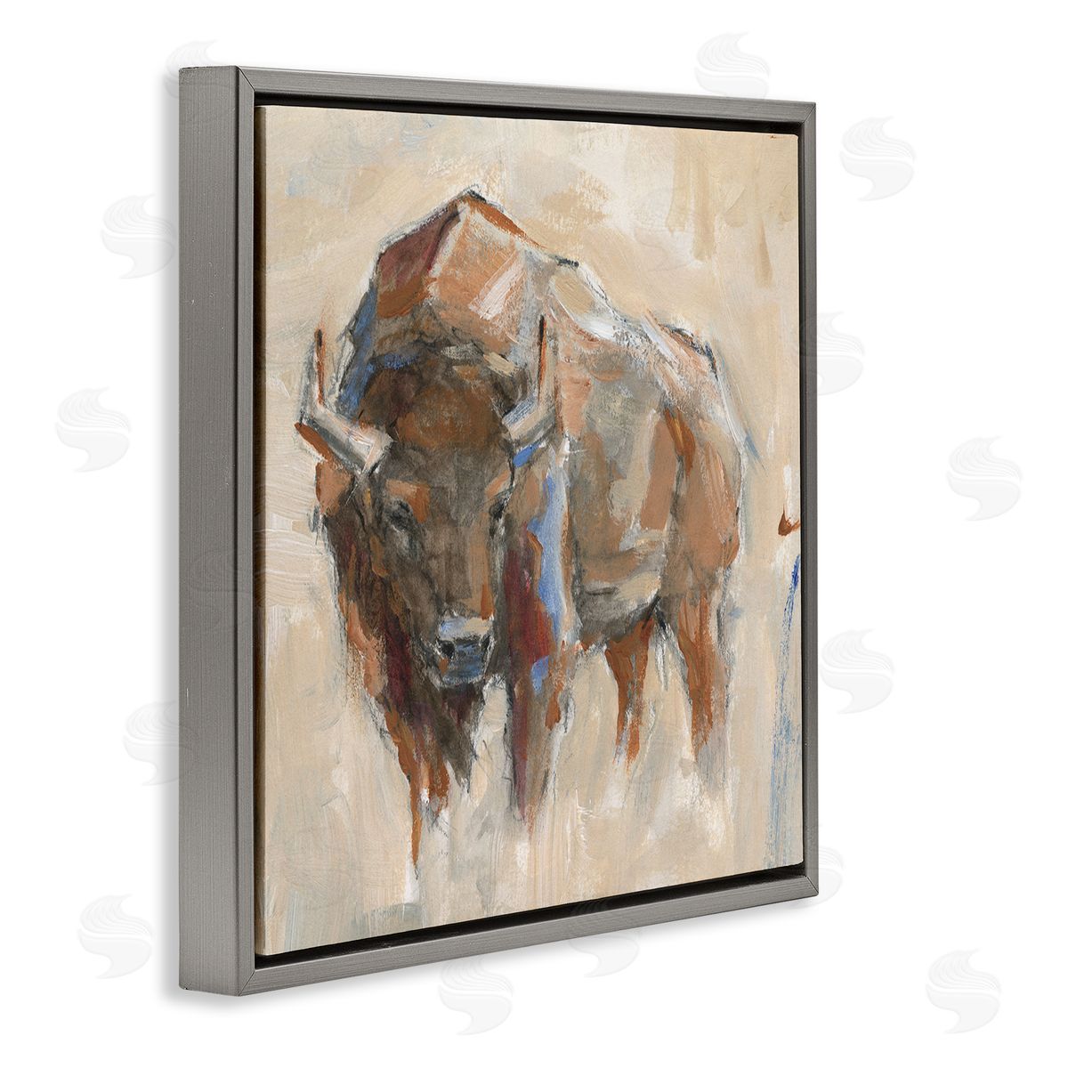 Ethan Harper Bison Portrait Country Wildlife Painting Gray Floating Frame Canvas Wall Art Print