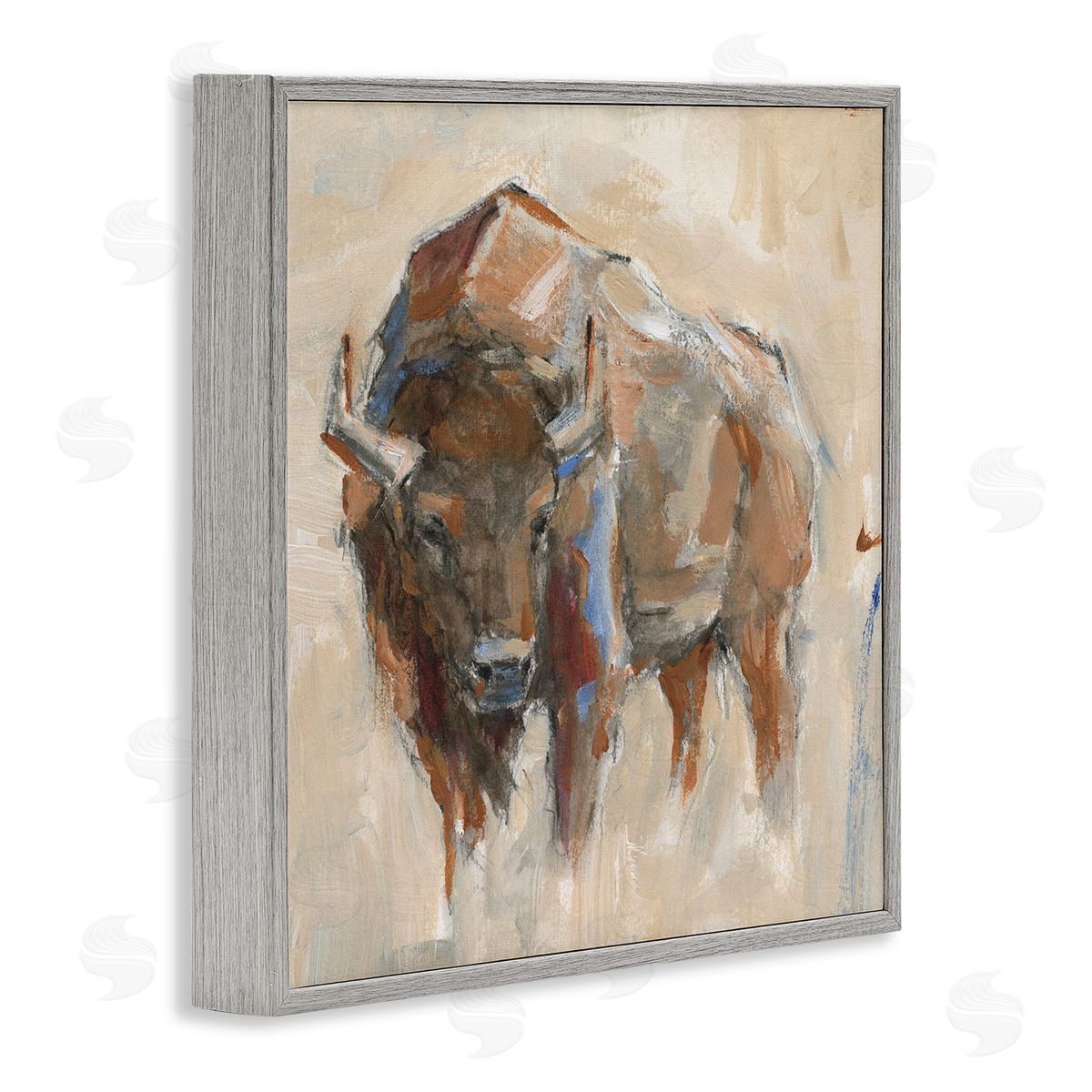 Ethan Harper Bison Portrait Country Wildlife Painting Gray Framed Glicee Wall Art Print