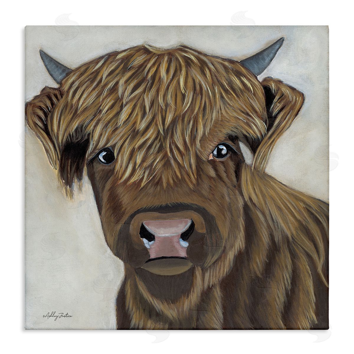 Ashley Justice Brown Cattle Farm Animal Portrait Stretched Canvas Wall Art Print