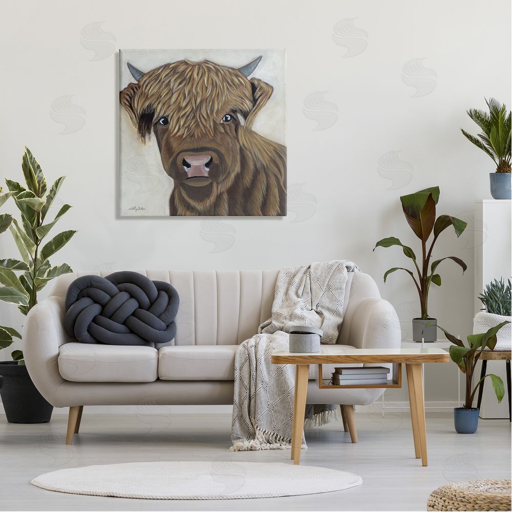 Ashley Justice Brown Cattle Farm Animal Portrait Canvas Wall Art in Room