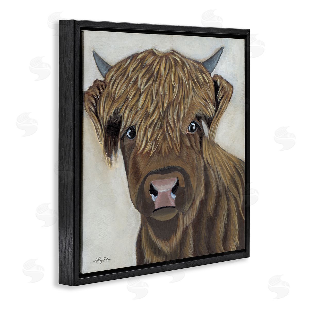 Ashley Justice Brown Cattle Farm Animal Portrait Black Floating Frame Canvas Wall Art Print