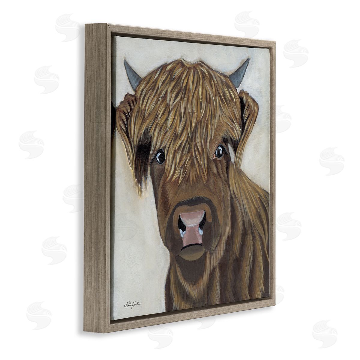 Ashley Justice Brown Cattle Farm Animal Portrait Brown Floating Frame Canvas Wall Art Print