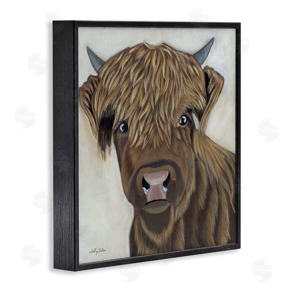 Ashley Justice Brown Cattle Farm Animal Portrait Black Framed Glicee Wall Art Print
