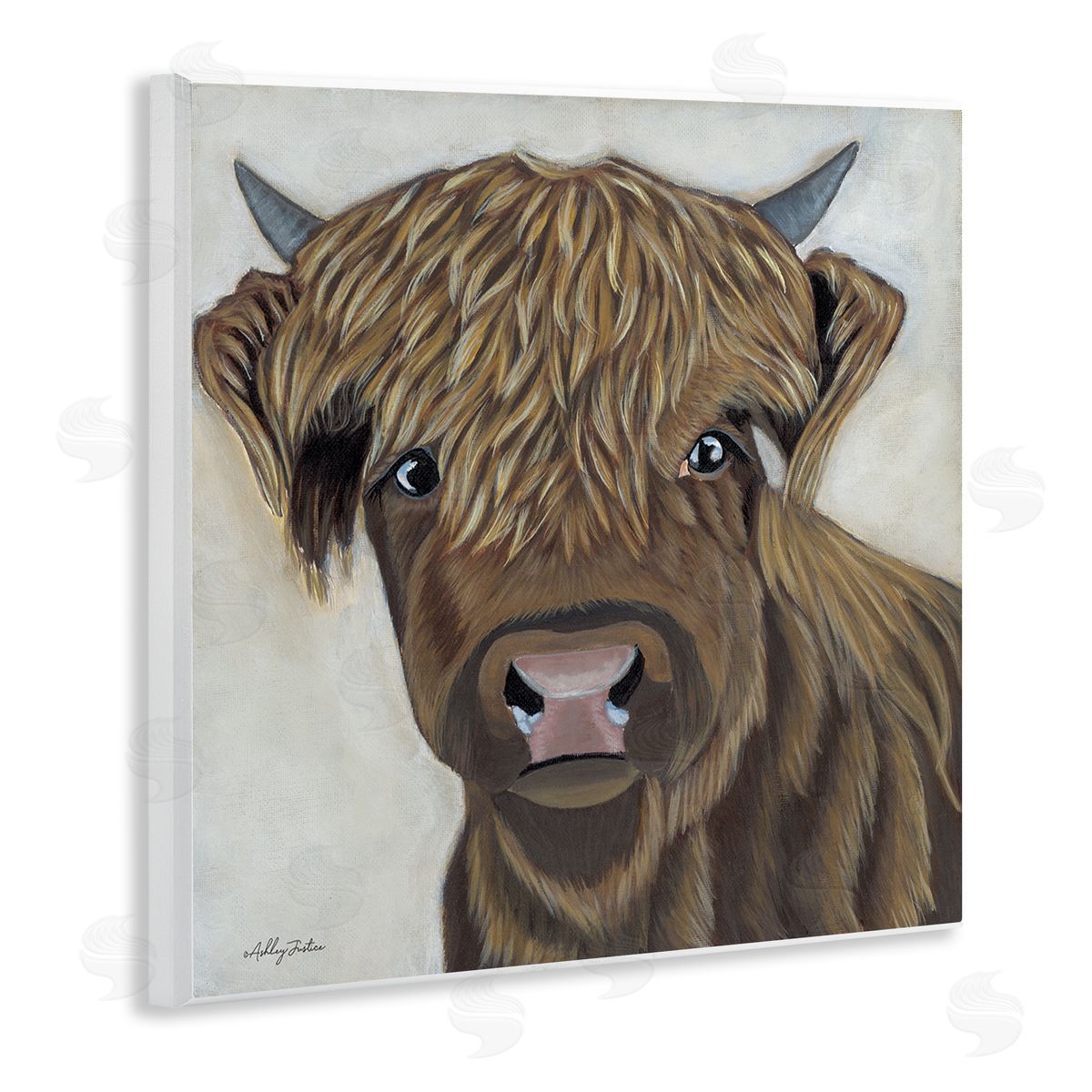 Ashley Justice Brown Cattle Farm Animal Portrait Wooden Wall Plaque Art Print