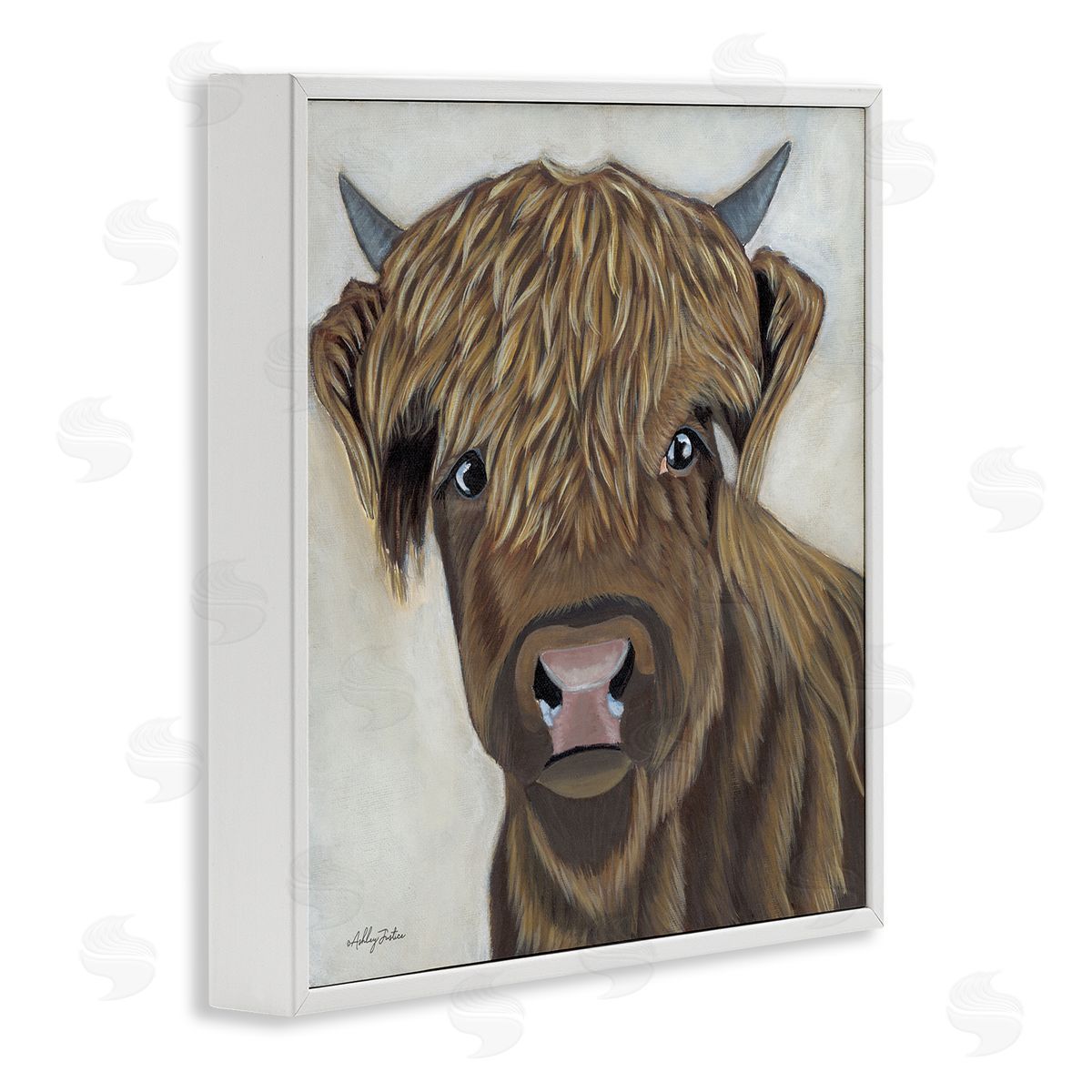 Ashley Justice Brown Cattle Farm Animal Portrait White Framed Glicee Wall Art Print