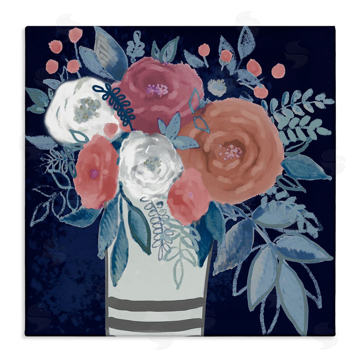 Boho Studio Contemporary Flower Blossoms Vase Stretched Canvas Wall Art Print