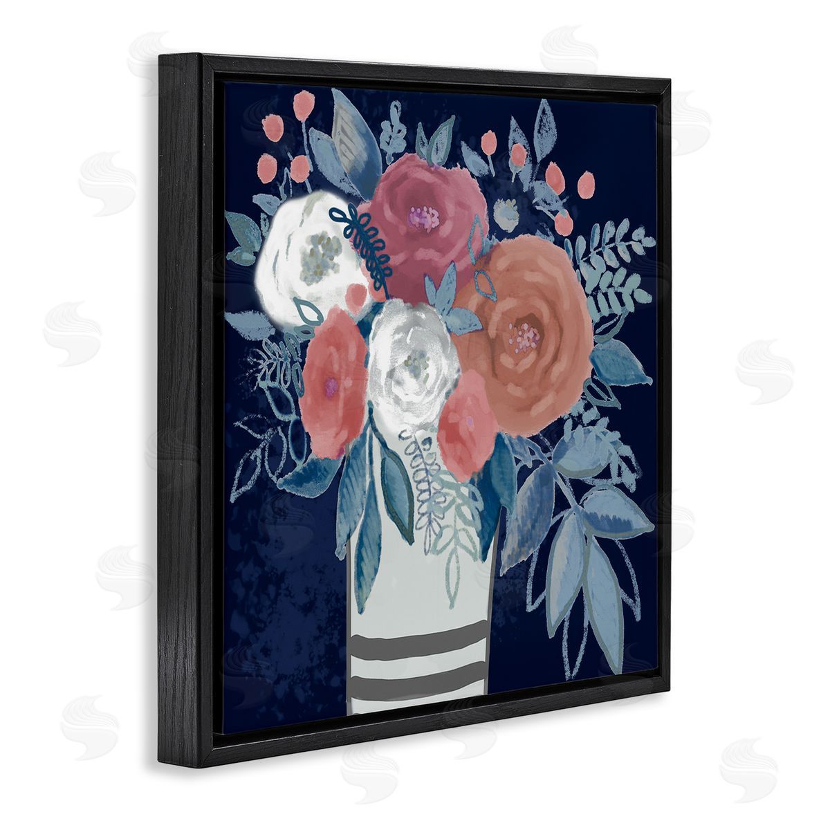 Boho Studio Contemporary Flower Blossoms Vase Black Floating Frame Canvas Wall Art Print