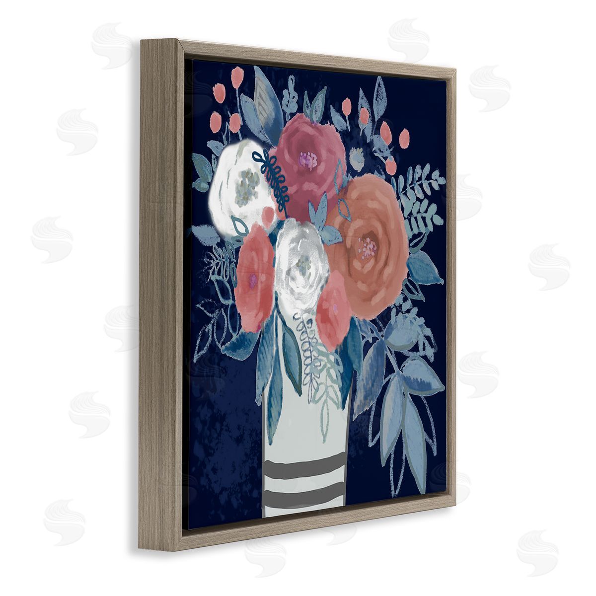 Boho Studio Contemporary Flower Blossoms Vase Brown Floating Frame Canvas Wall Art Print