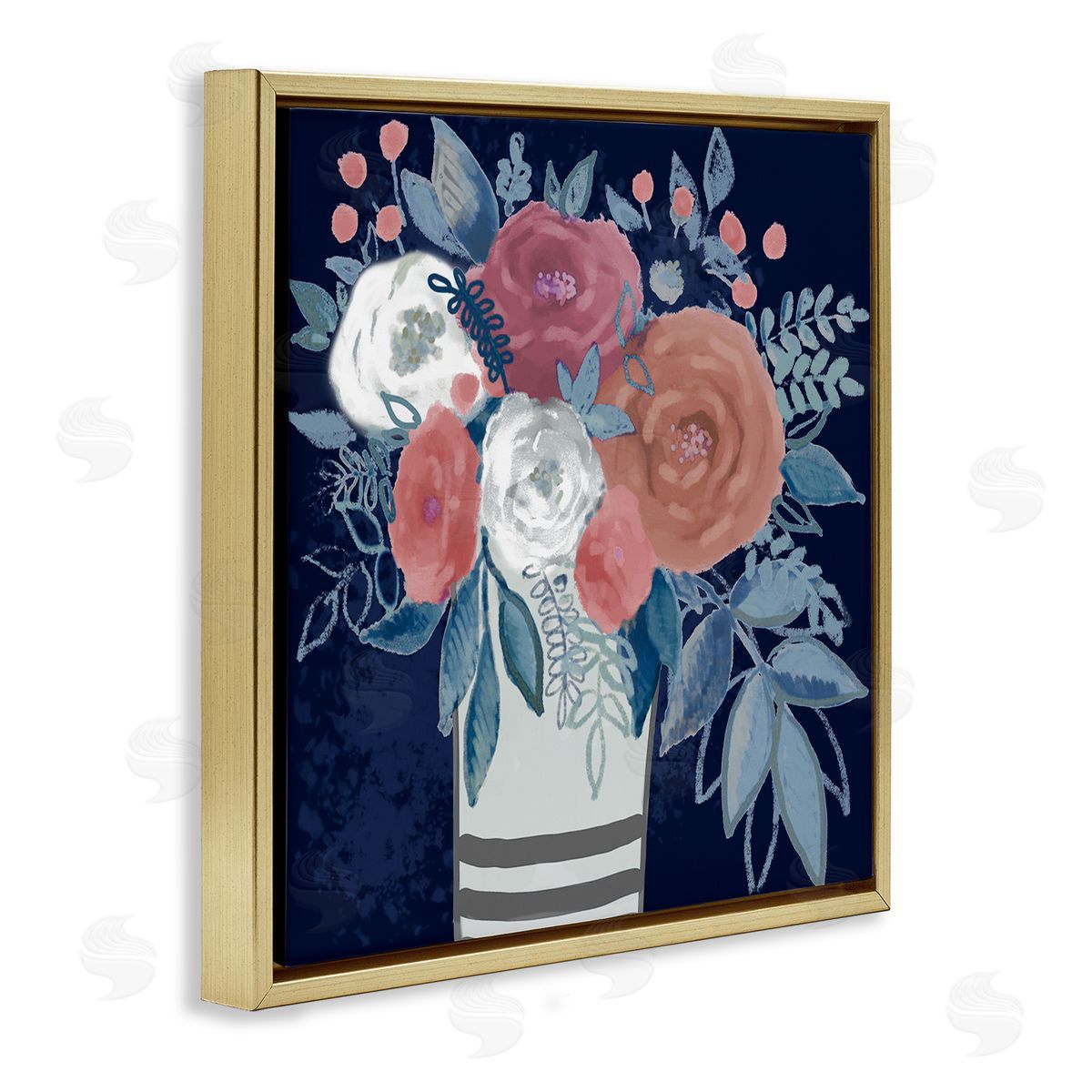 Boho Studio Contemporary Flower Blossoms Vase Gold Floating Frame Canvas Wall Art Print