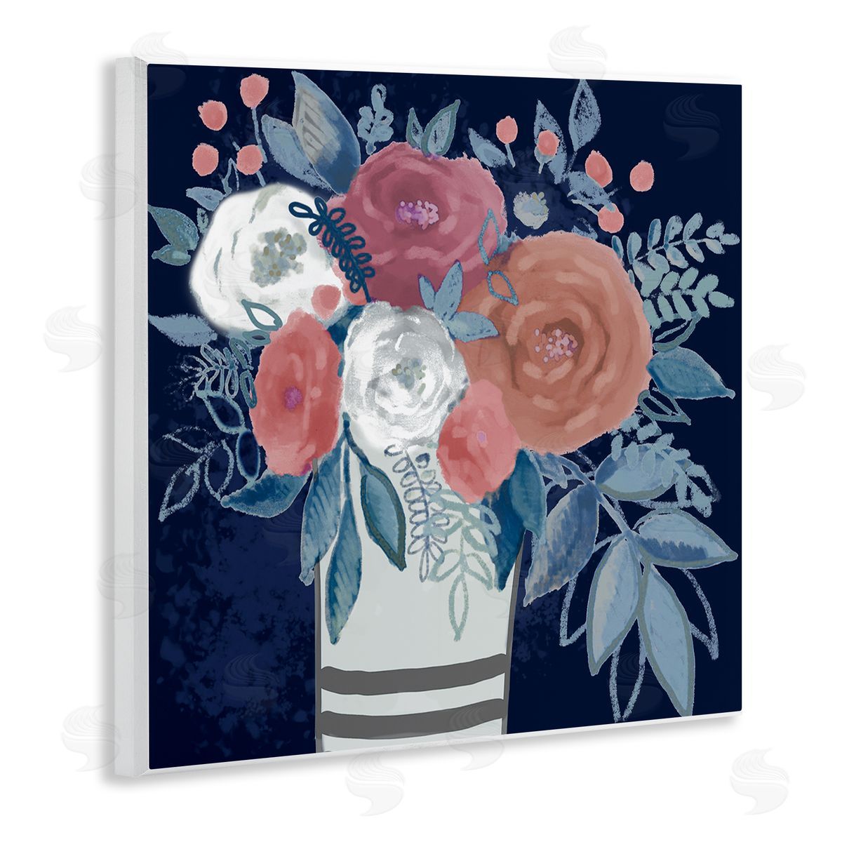 Boho Studio Contemporary Flower Blossoms Vase Wooden Wall Plaque Art Print