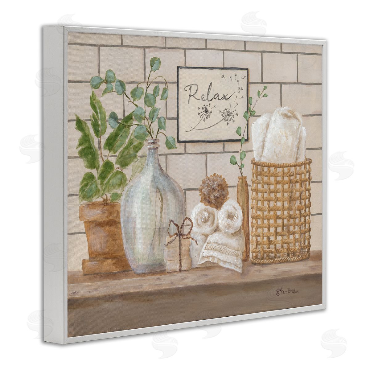 Uplifting Bathroom Spa Relax Scene White Frame Print Wall Art, Home Decor by Pam Britton