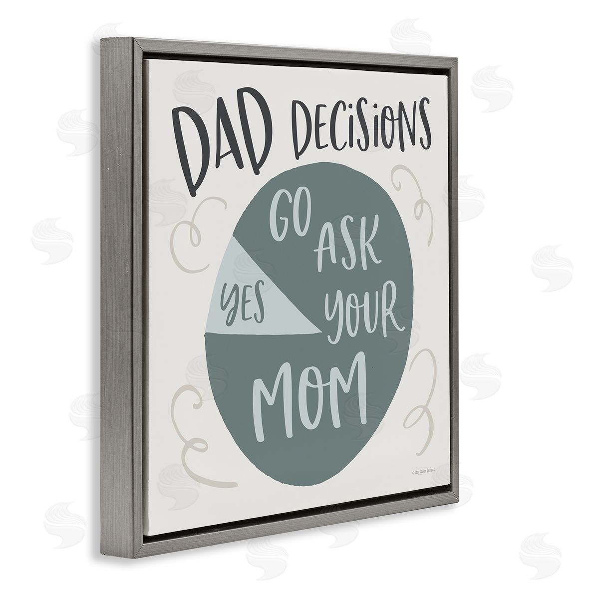 Lady Louise Designs Humorous Dad Decisions Pie Chart Phrase Gray Floating Frame Canvas Wall Art Print