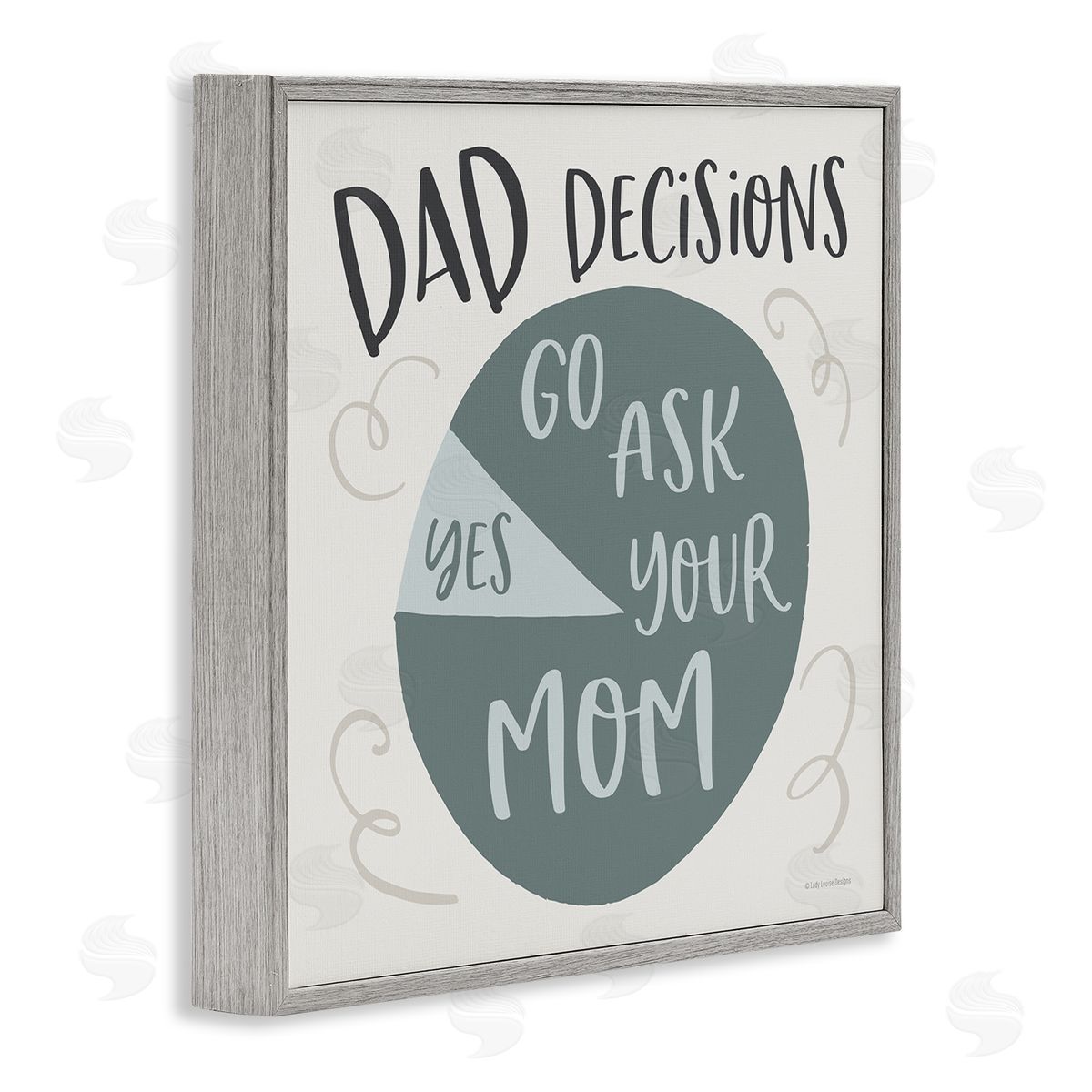 Lady Louise Designs Humorous Dad Decisions Pie Chart Phrase Gray Framed Glicee Wall Art Print