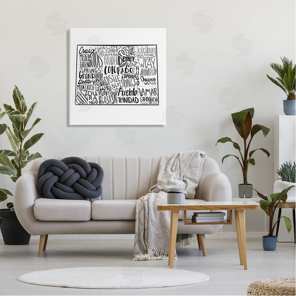 The Saturday Evening Post Colorado Cities Typography State Shape Canvas Wall Art in Room
