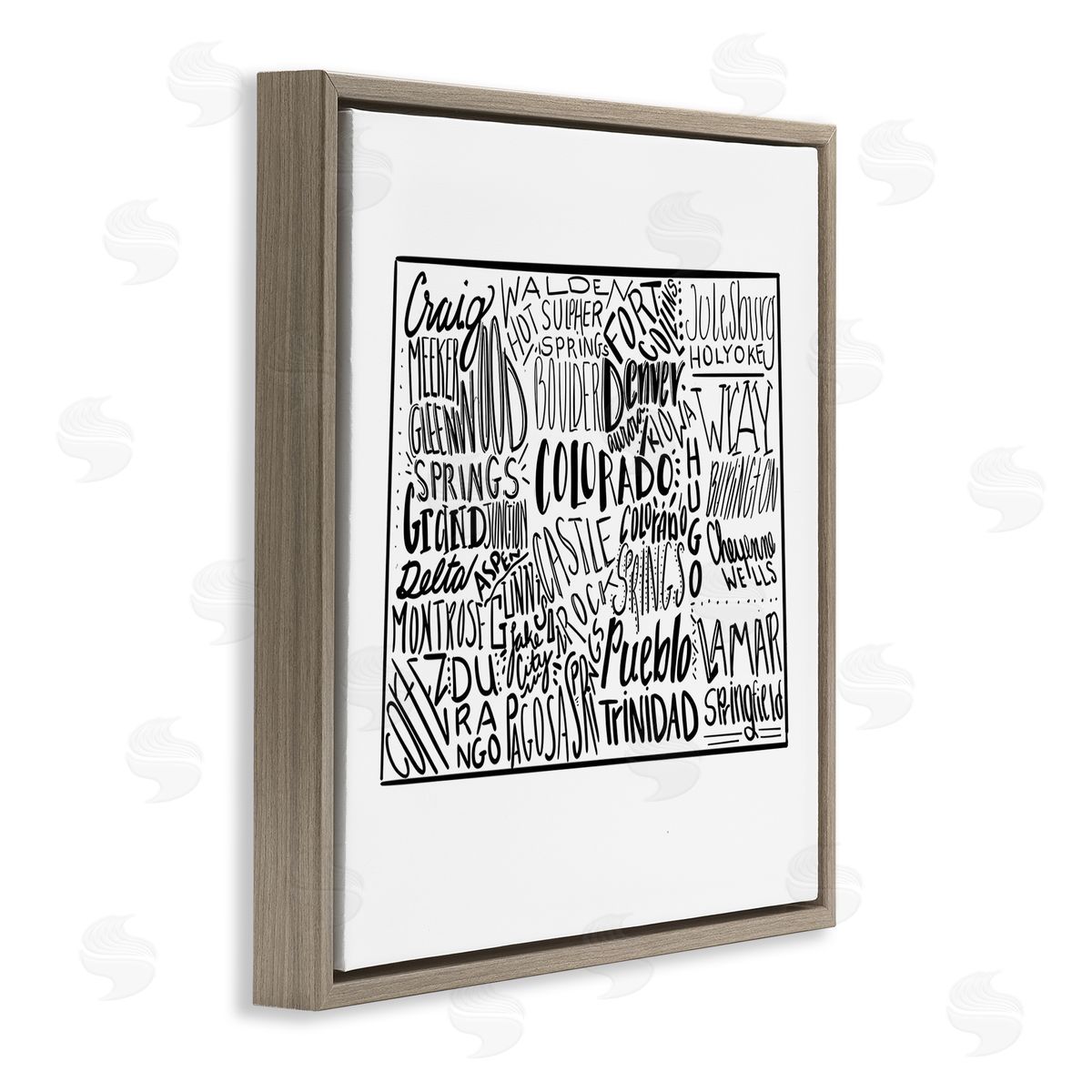 The Saturday Evening Post Colorado Cities Typography State Shape Brown Floating Frame Canvas Wall Art Print