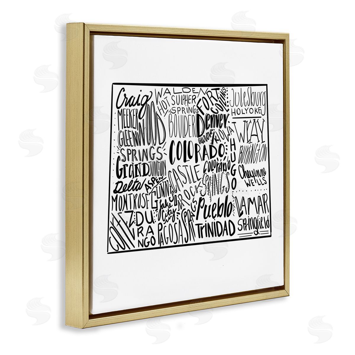 The Saturday Evening Post Colorado Cities Typography State Shape Gold Floating Frame Canvas Wall Art Print