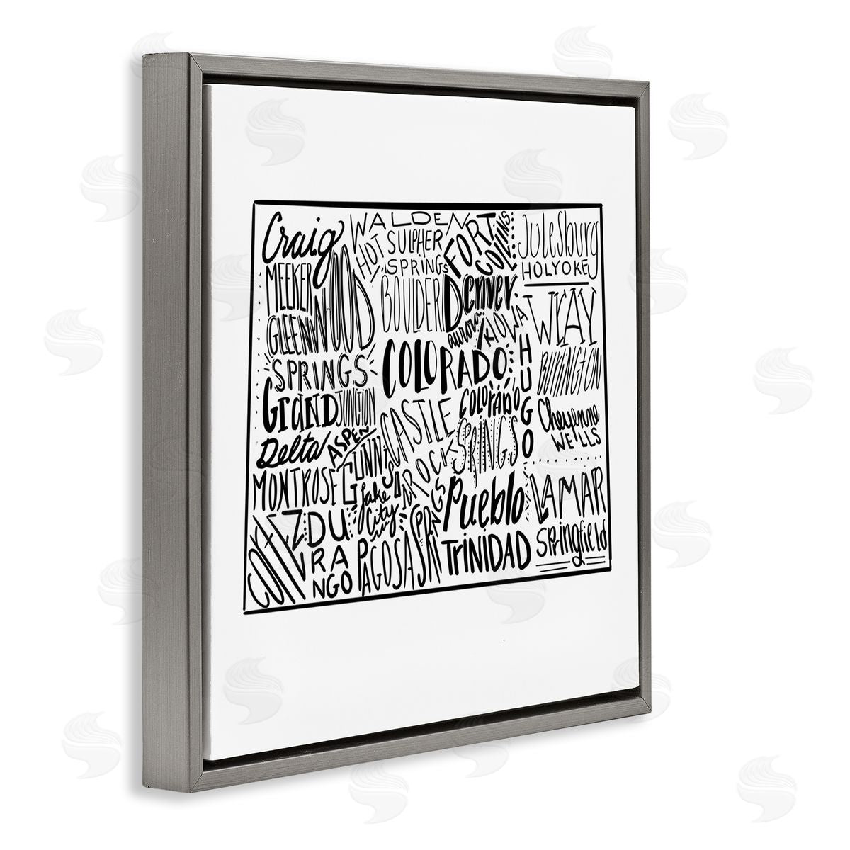 The Saturday Evening Post Colorado Cities Typography State Shape Gray Floating Frame Canvas Wall Art Print