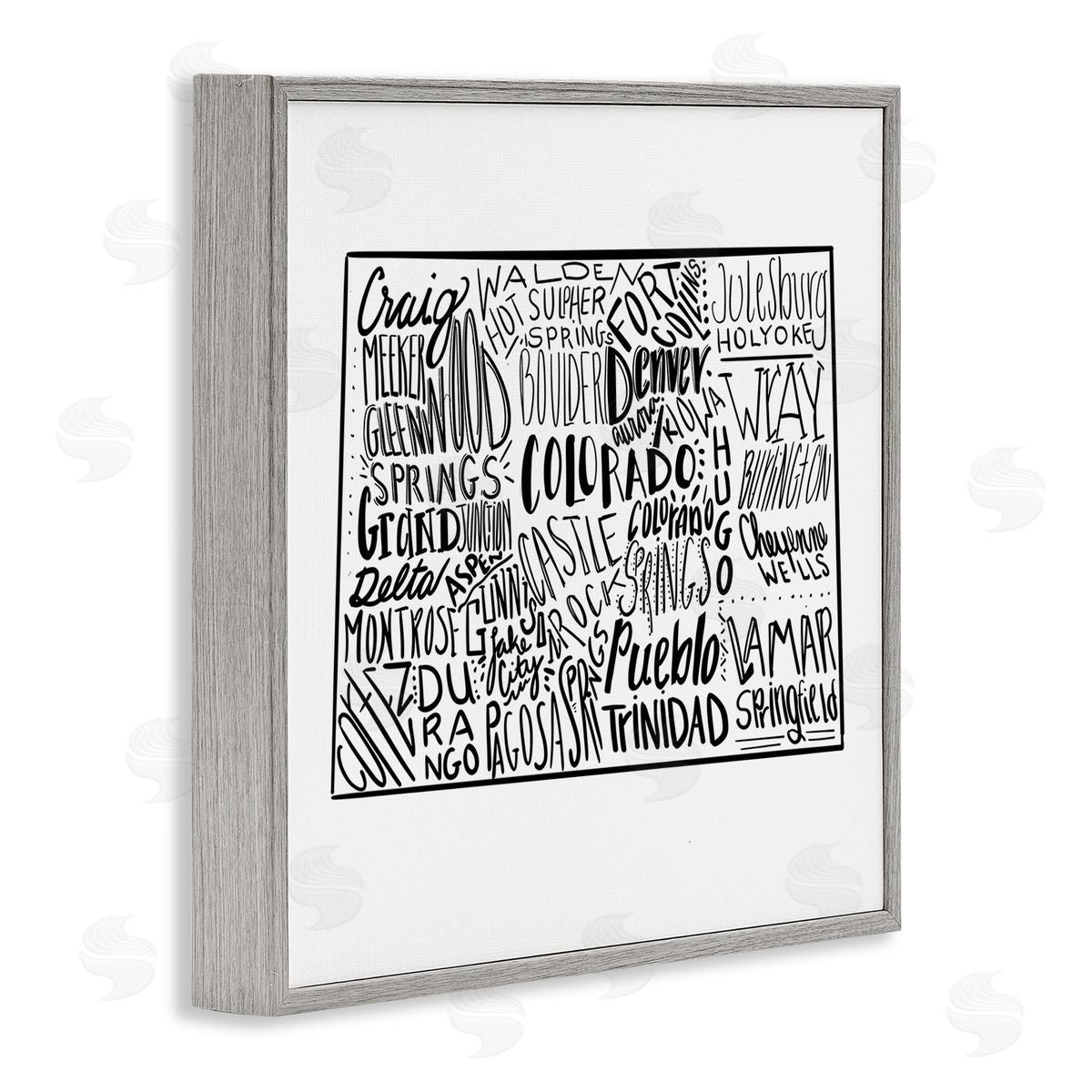 The Saturday Evening Post Colorado Cities Typography State Shape Gray Framed Glicee Wall Art Print