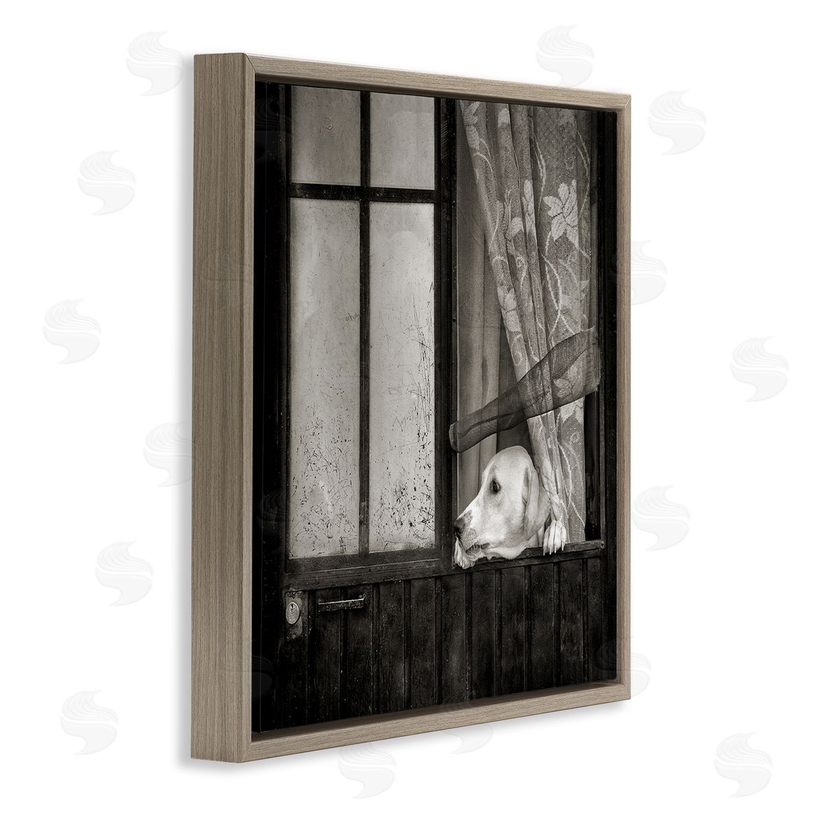 David Lorenz Labrador Dog Farmhouse Barn Door  Brown Floating Frame Canvas Wall Art Print