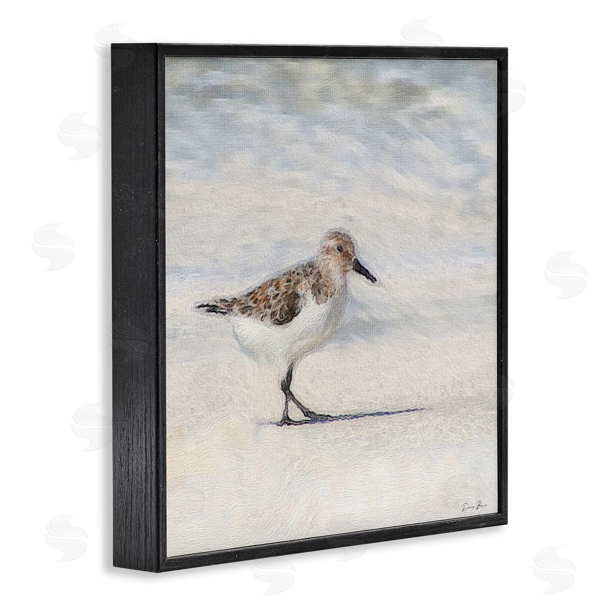 Denise Brown Sandpiper Bird Stepping Beach Sand Black Framed Glicee Wall Art Print