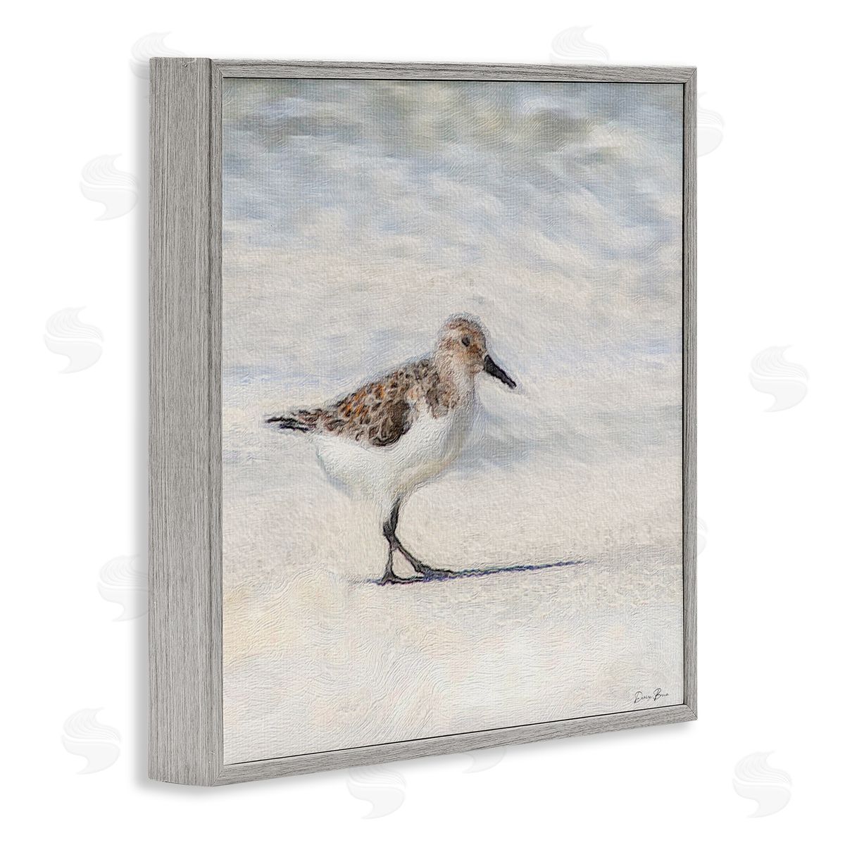 Denise Brown Sandpiper Bird Stepping Beach Sand Gray Framed Glicee Wall Art Print
