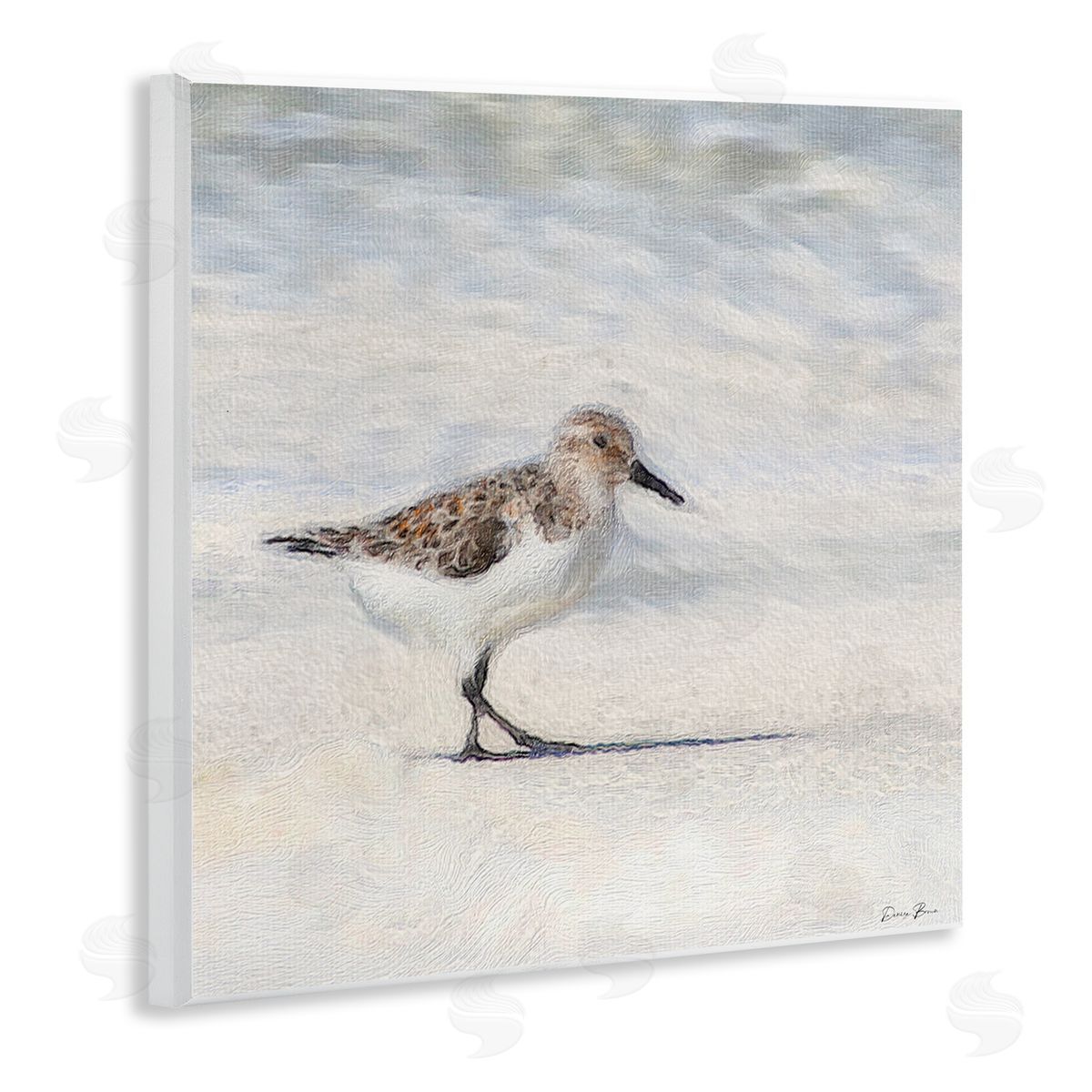 Denise Brown Sandpiper Bird Stepping Beach Sand Wooden Wall Plaque Art Print