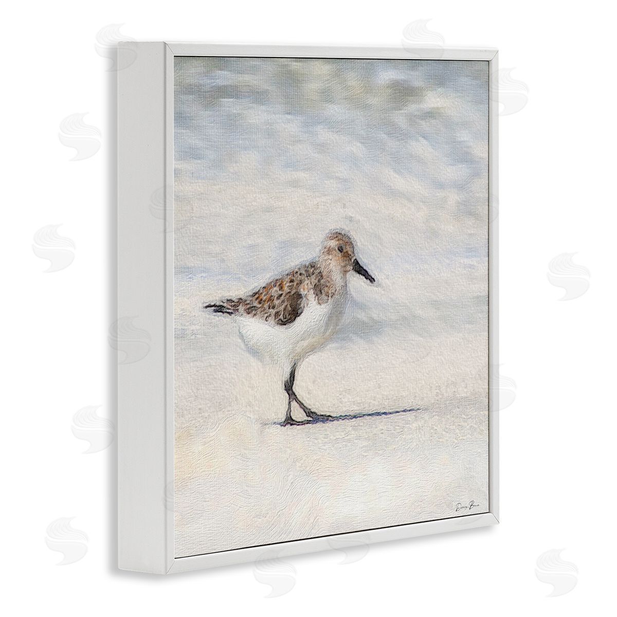 Denise Brown Sandpiper Bird Stepping Beach Sand White Framed Glicee Wall Art Print