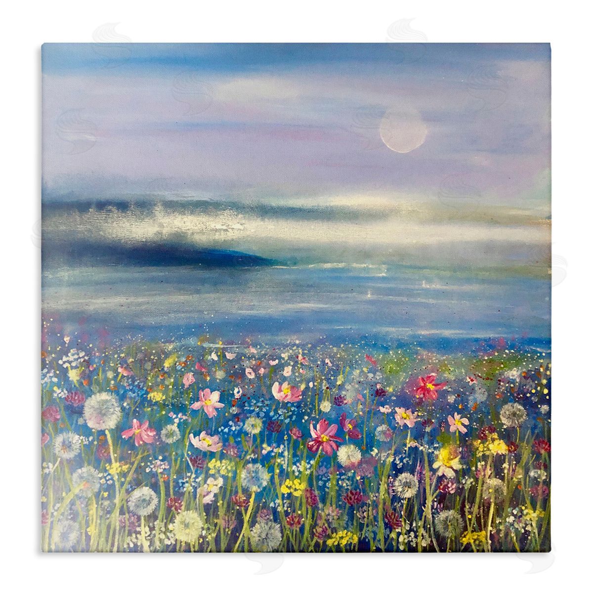 Emma Catherine Debs Moonlit Lake Meadow Stretched Canvas Wall Art Print