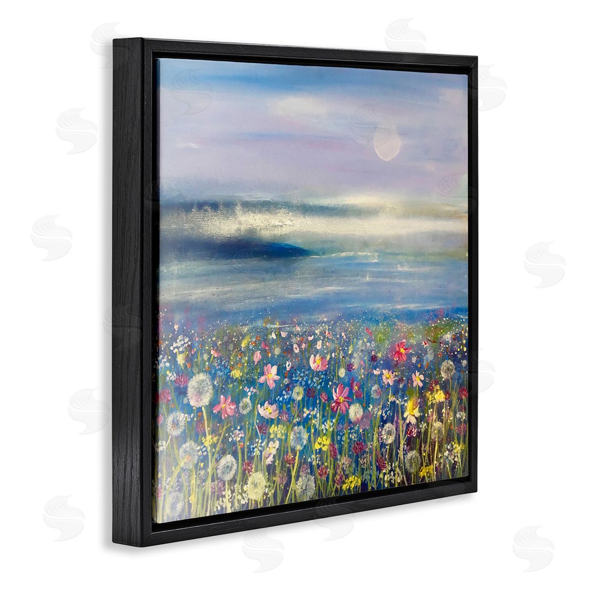 Emma Catherine Debs Moonlit Lake Meadow Black Floating Frame Canvas Wall Art Print