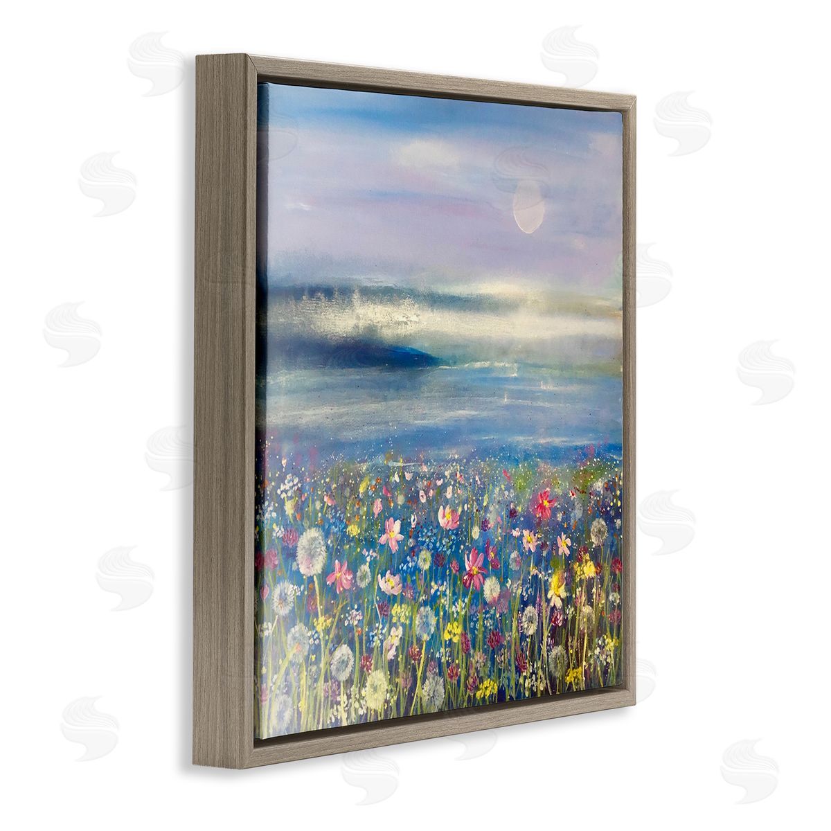 Emma Catherine Debs Moonlit Lake Meadow Brown Floating Frame Canvas Wall Art Print