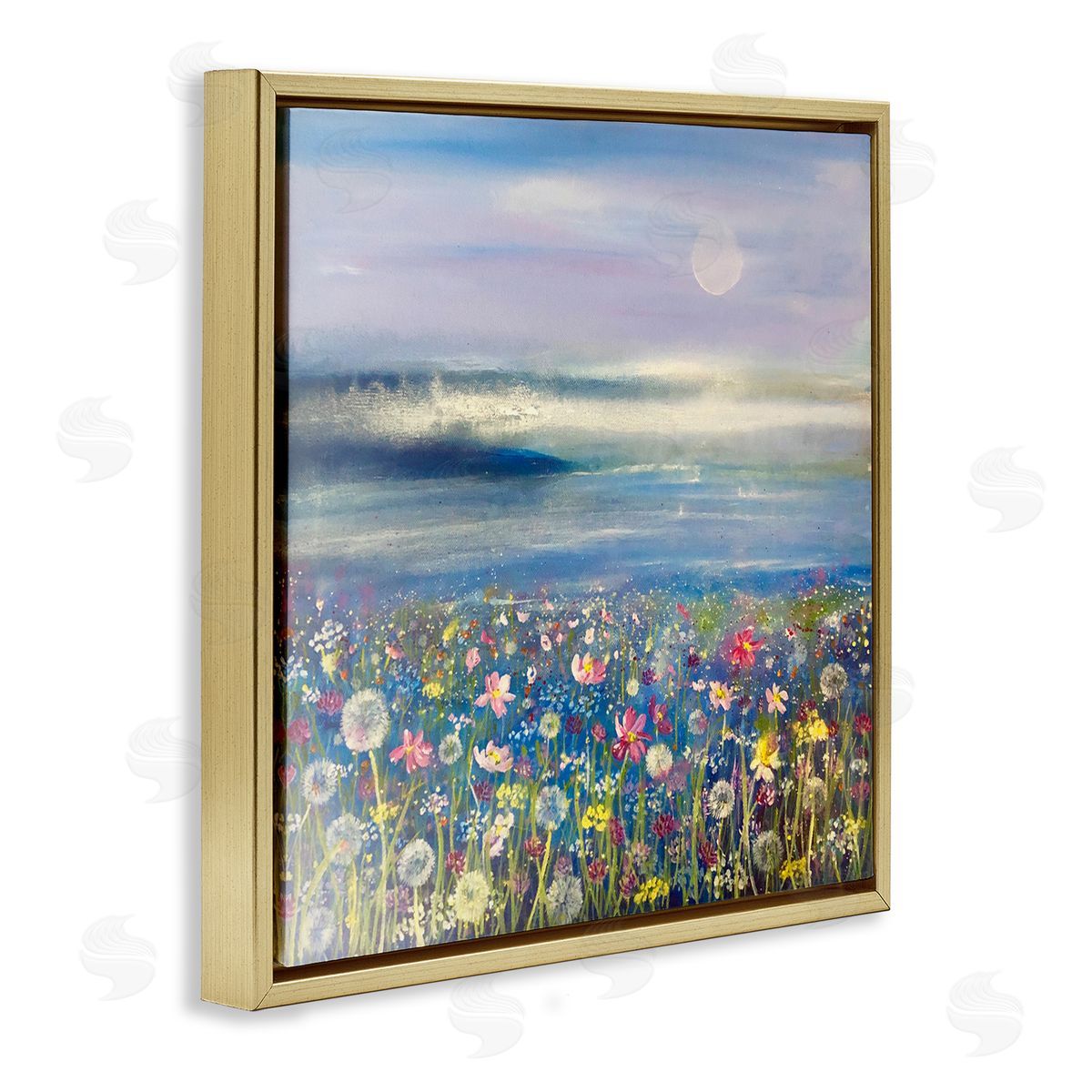 Emma Catherine Debs Moonlit Lake Meadow Gold Floating Frame Canvas Wall Art Print