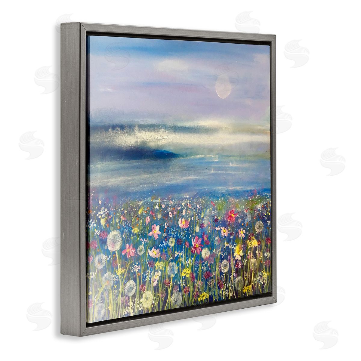 Emma Catherine Debs Moonlit Lake Meadow Gray Floating Frame Canvas Wall Art Print