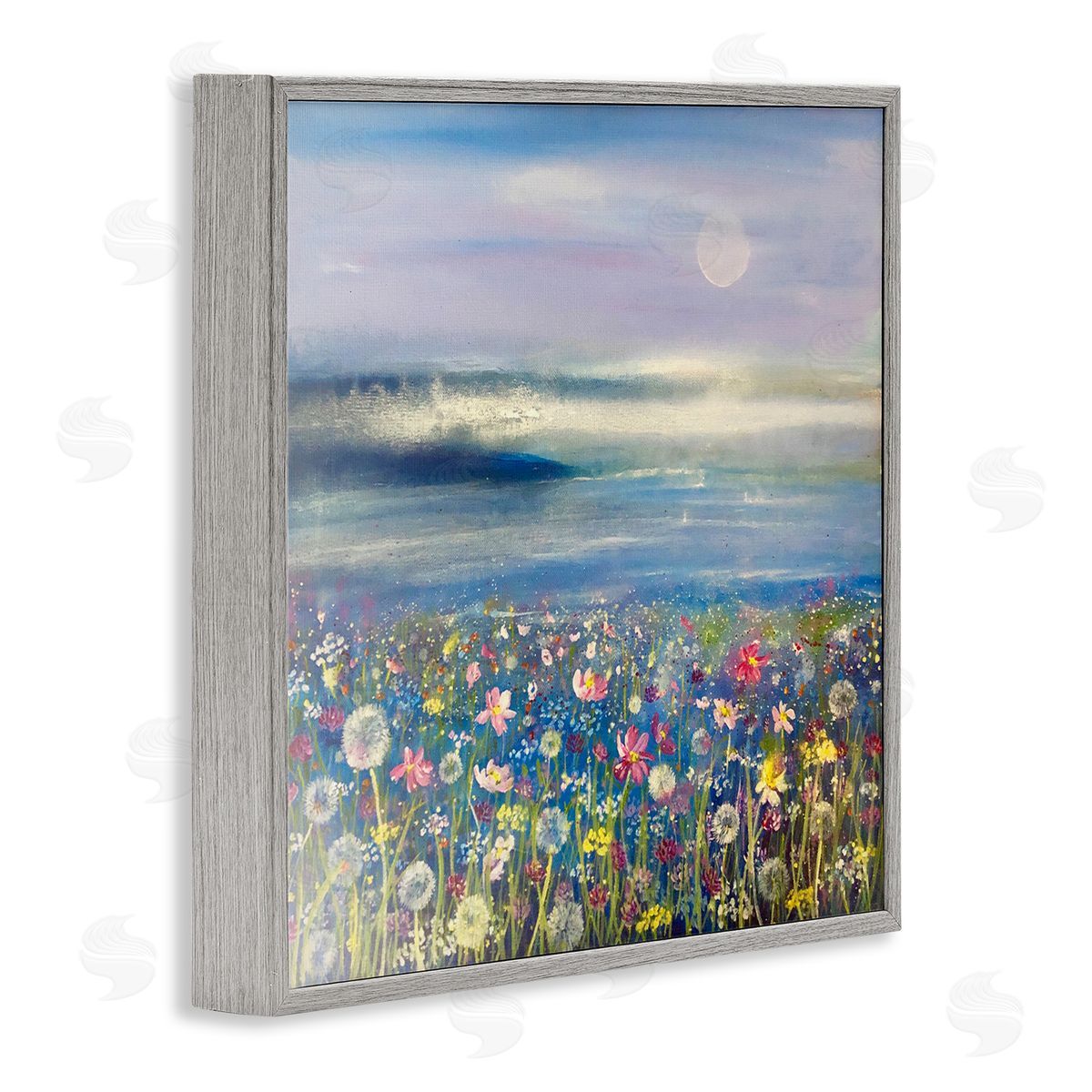 Emma Catherine Debs Moonlit Lake Meadow Gray Framed Glicee Wall Art Print