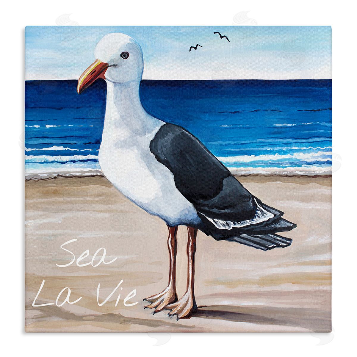 Elizabeth Tyndall Sea La Vie French Beach Seagull Quote Stretched Canvas Wall Art Print