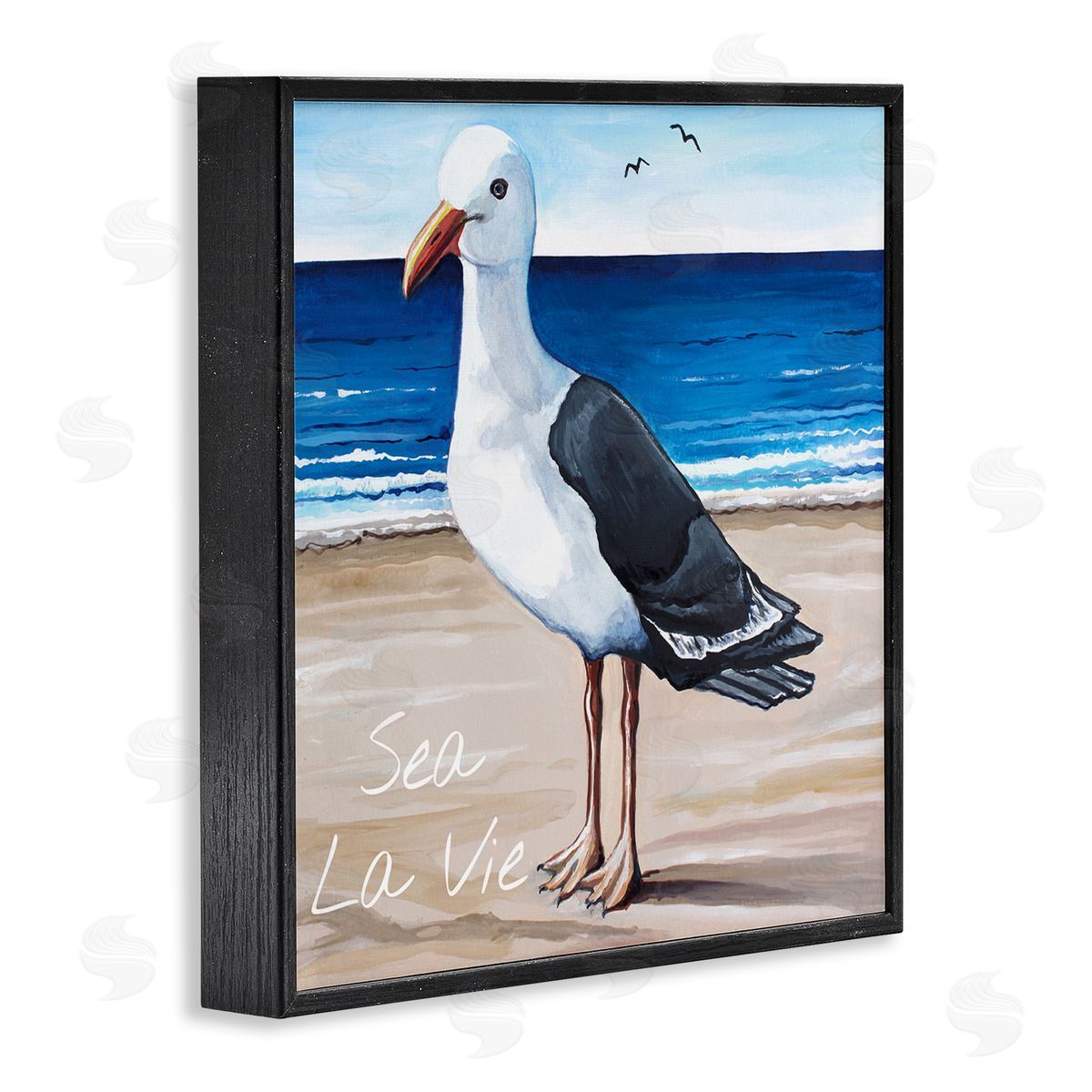 Elizabeth Tyndall Sea La Vie French Beach Seagull Quote Black Framed Glicee Wall Art Print