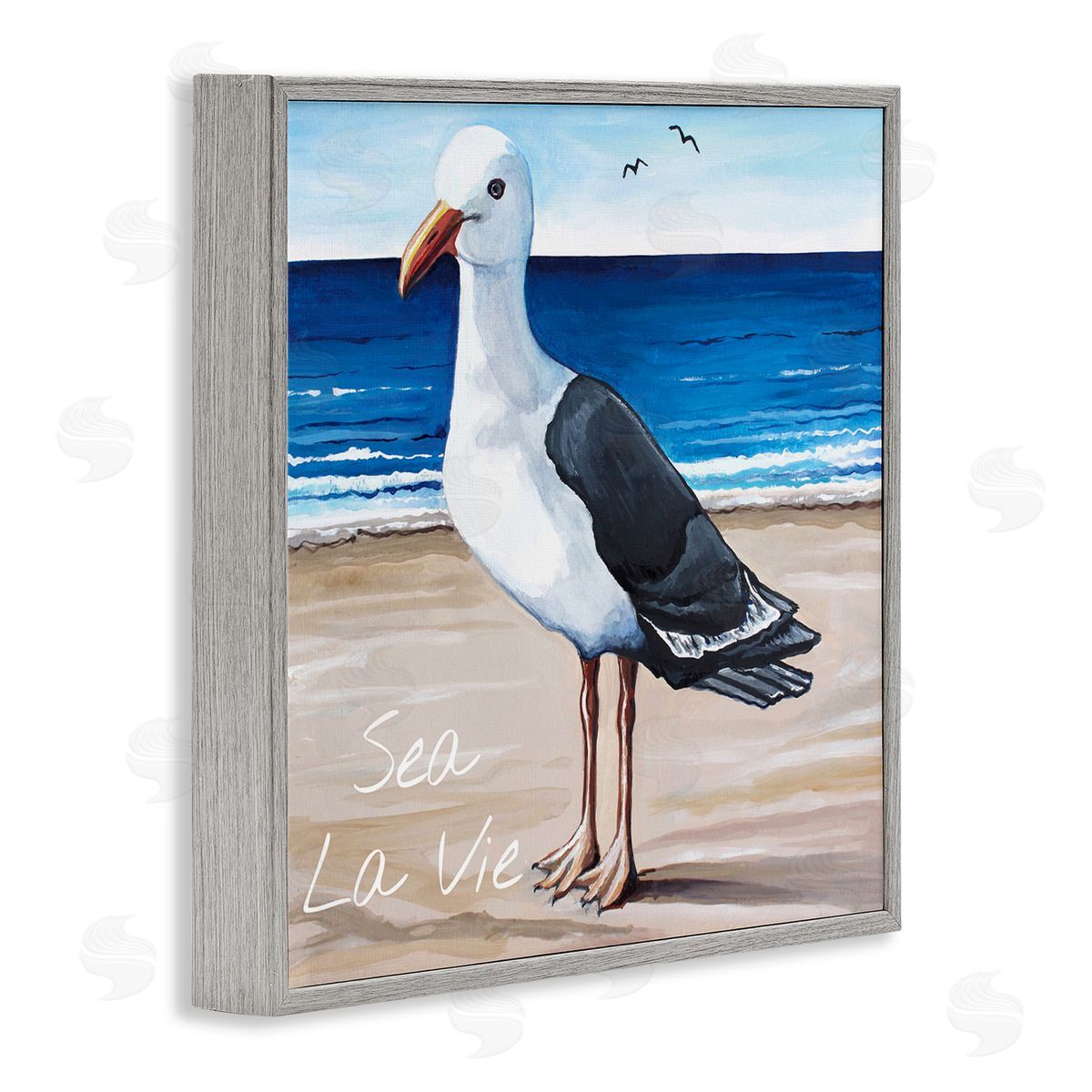 Elizabeth Tyndall Sea La Vie French Beach Seagull Quote Gray Framed Glicee Wall Art Print
