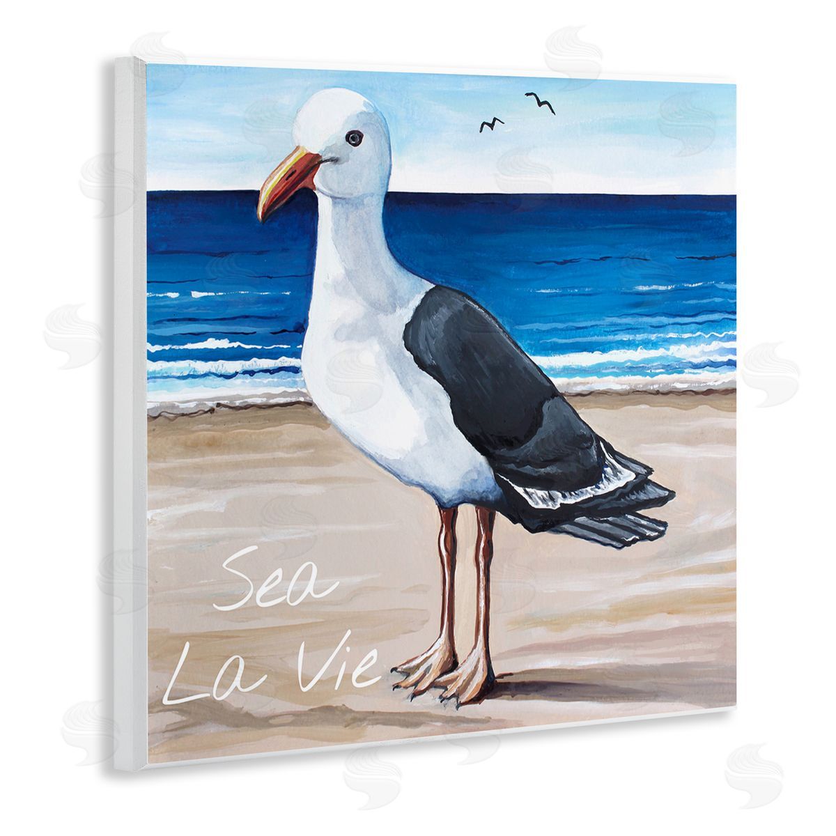 Elizabeth Tyndall Sea La Vie French Beach Seagull Quote Wooden Wall Plaque Art Print