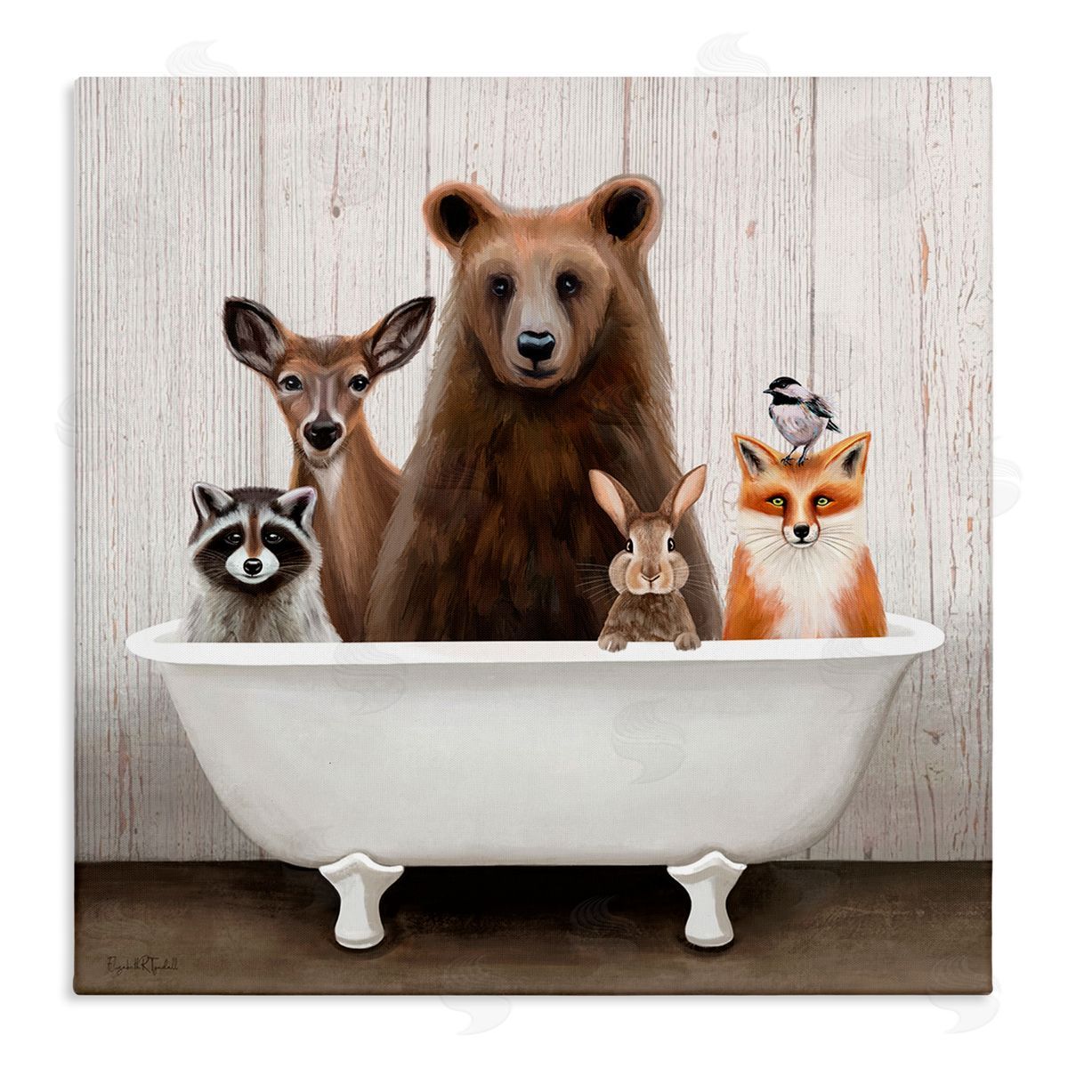 Woodland Creatures Antique Bathtub Canvas Wall Art, Home Decor by Elizabeth Tyndall