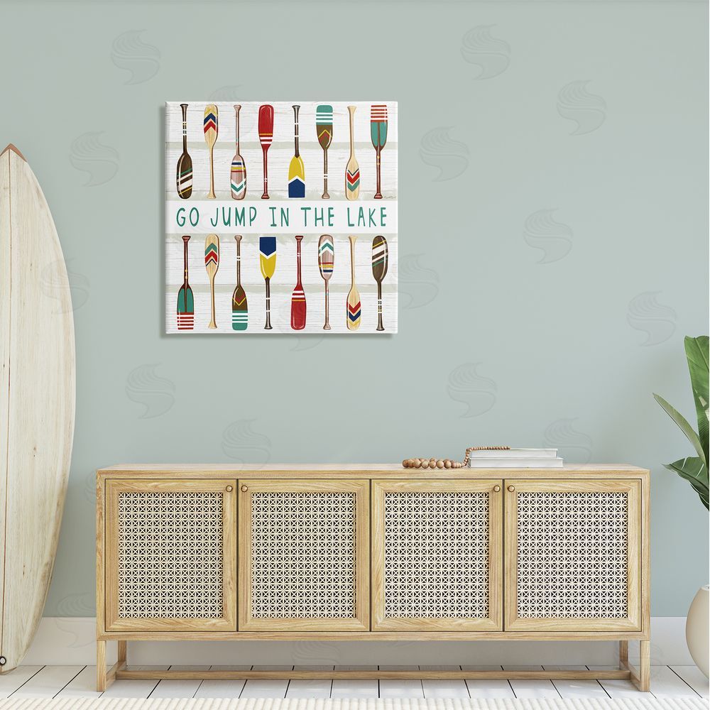 Elizabeth Tyndall Jump In Lake Various Patterned Oars Canvas Wall Art in Room